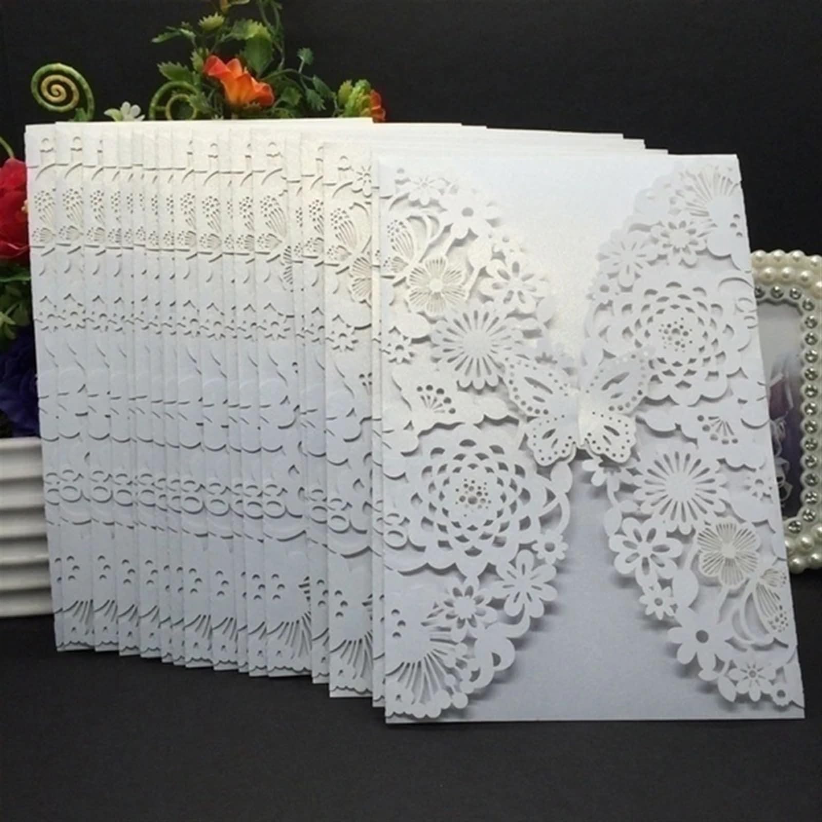 Hochzeitseinladungen Karte 10 Stück Glitzer-Schmetterling-Einladungskarten-Umschläge for Hochzeit, Verlobung, Taufe, Party-Dekoration, Geschenkartikel(Glitter Silver,All Set)