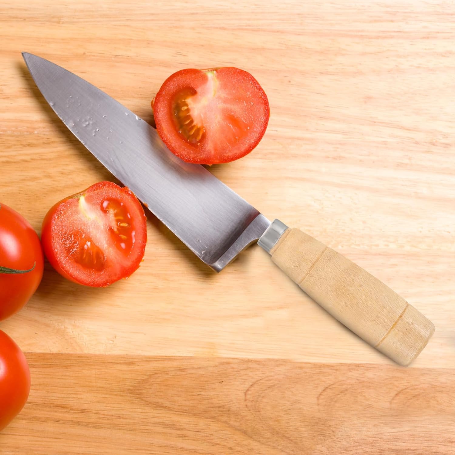 Replacement Kitchen Knife Wooden Handle with Stainless Steel Reinforcement