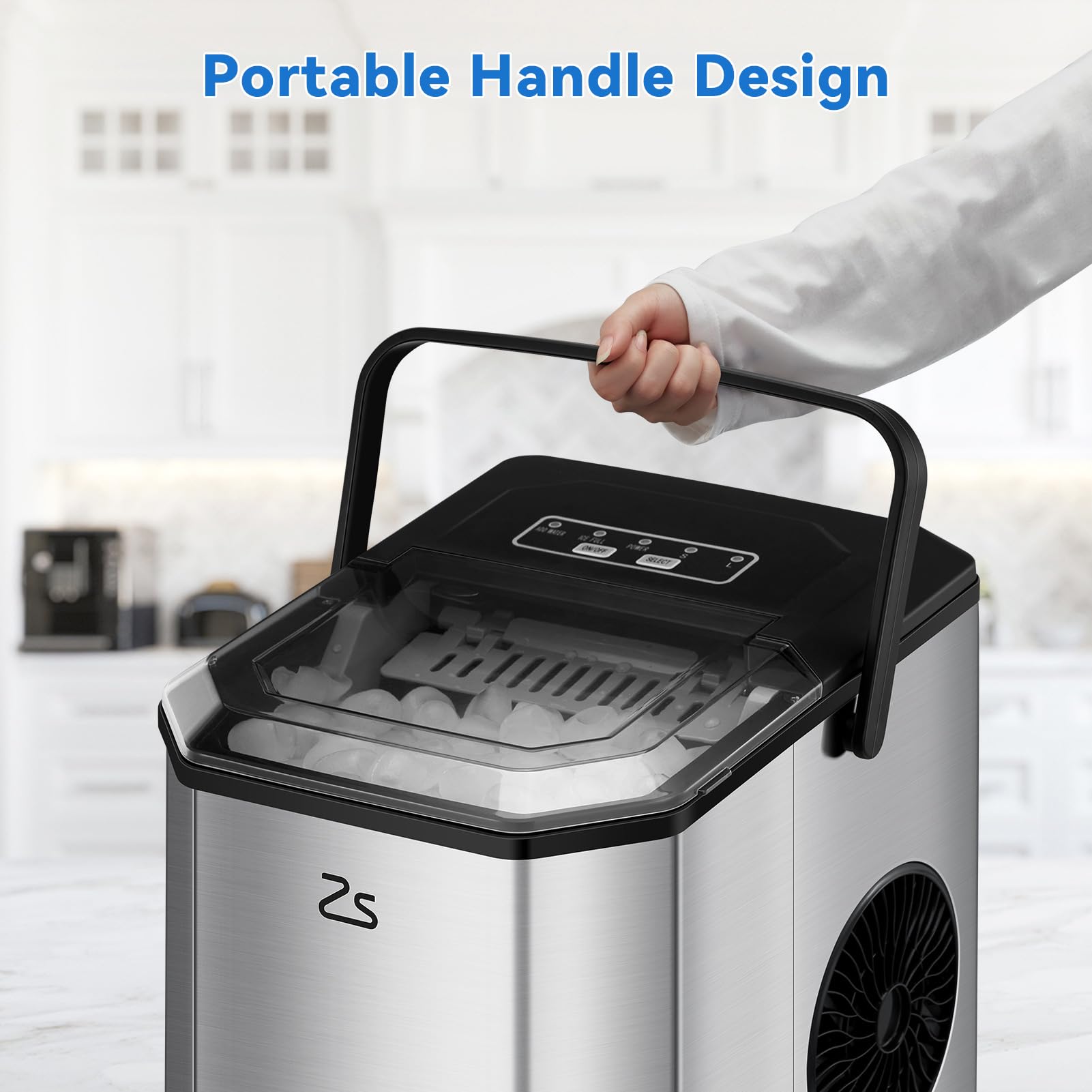 Zstar Eiswürfelmaschine 120W Ice Maker, 9 Eiswürfel in 6 Minuten, 26 lbs/24h, kompakter Eiswürfelbereiter mit Selbstreinigung, inkl. Eisschaufel und Korb für Küche, Büro, Bar, Party und Wohnmobil