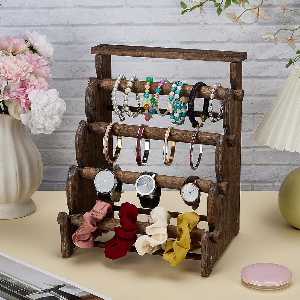 FINGERINSPIRE Porte-Bracelet en Bois à 5 Niveaux Présentoir de Colliers Couleur Café Présentoirs pour Bijoux Organisateur pour Vente de Bijoux Bangle Montre Magasin Vitrine Stockage Maison Présentoir