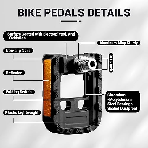 Miniatura 2 de Himiway Pedales de bicicleta plegables con tiras reflectantes, pedales plegables de bicicleta de aleación de aluminio, pedales de ciclismo de