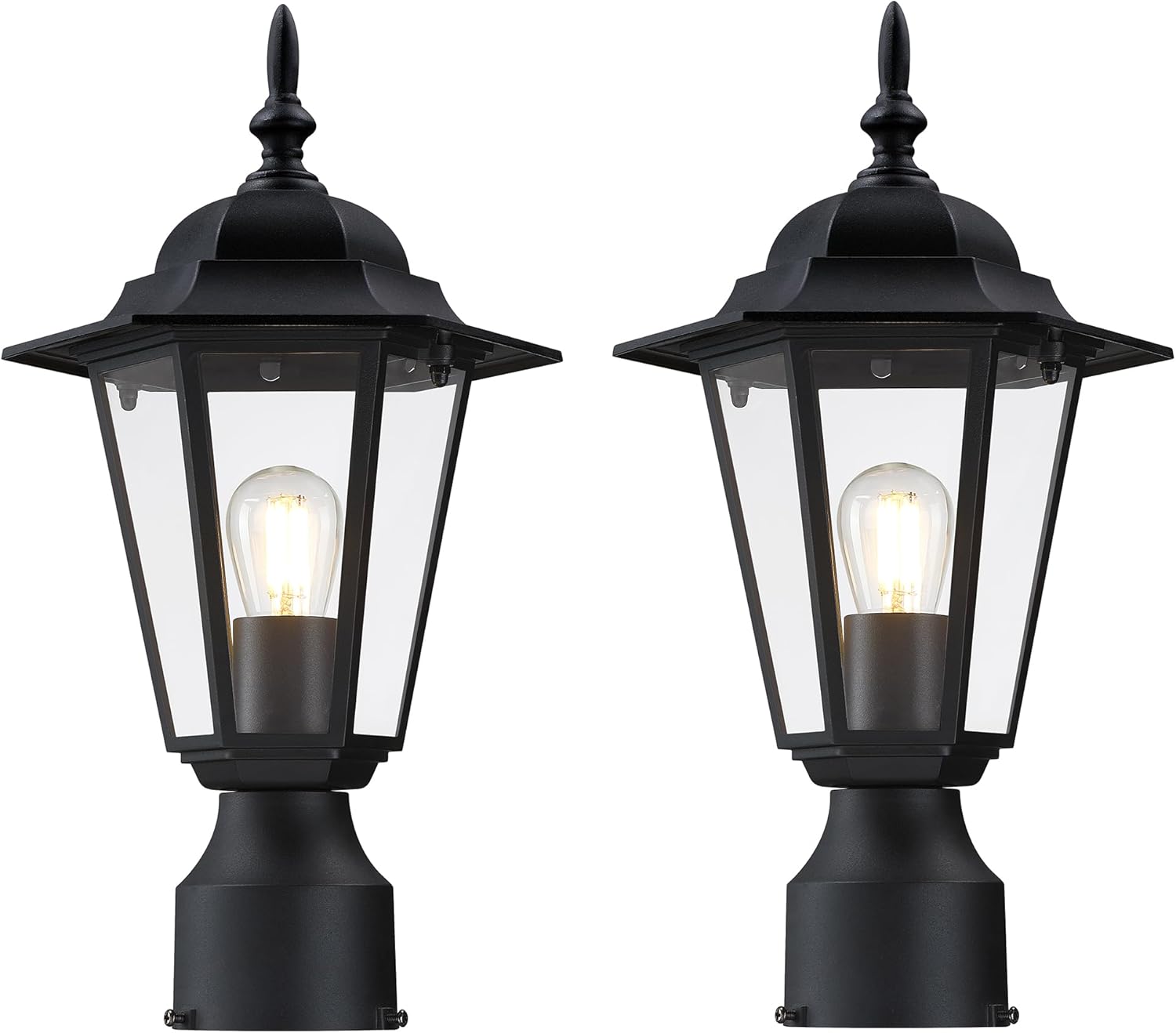 Outdoor Post Light, Pole Lantern, Waterproof Die-Cast Aluminum Pole Light Fixture with Glass, Exterior Post Lamp for Garden Yard Patio Pathway, Matte Black, 2-Pack