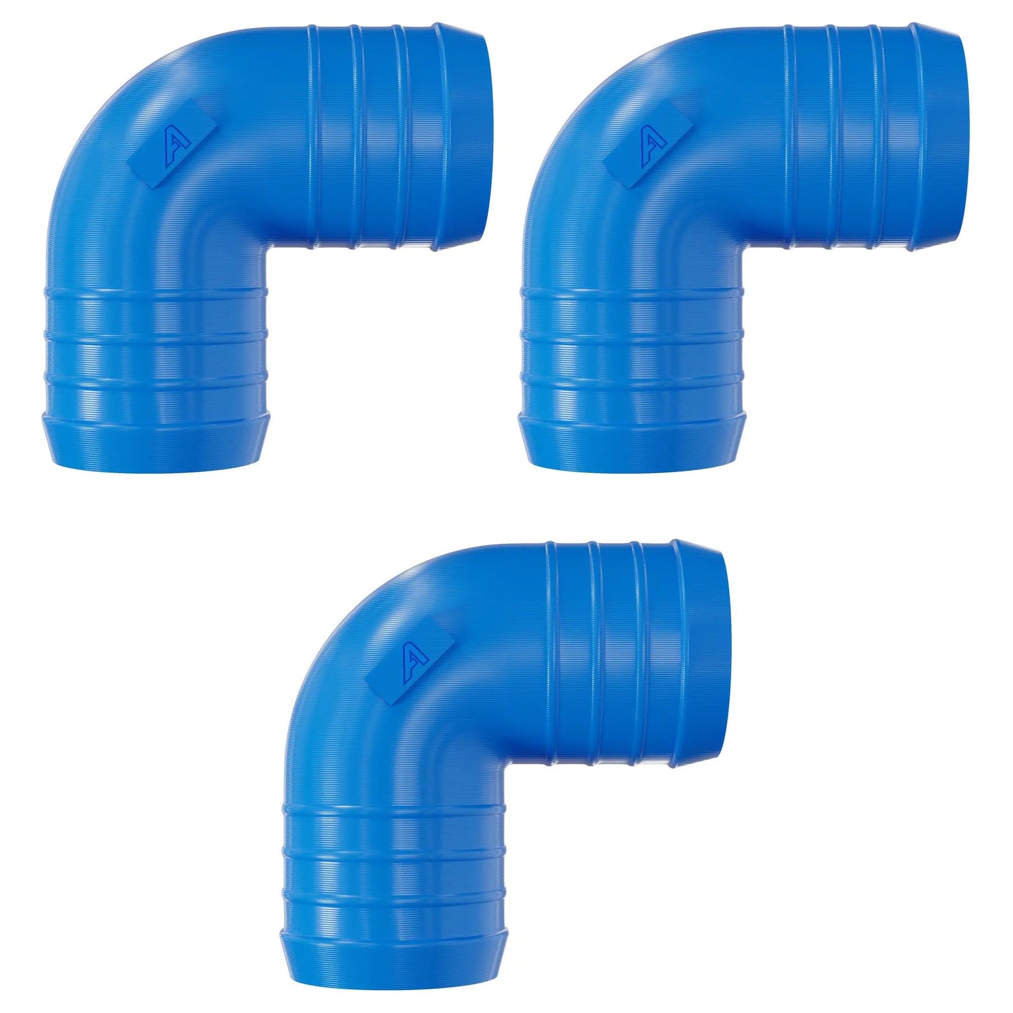 3 Pack 48mm 90 Degree Barbed Plastic Hose Elbow Joiner Connector Blue