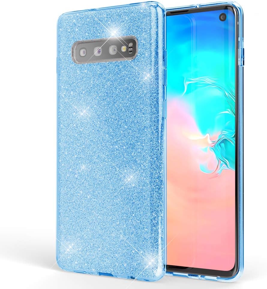 NALIA Glitter Case Compatible with Samsung Galaxy S10, Ultra-Thin Mobile Sparkle Silicone Back-Cover, Protective Slim Shiny Protector Skin Shockproof Crystal Gel Bling Phone Bumper, Color:Cyan