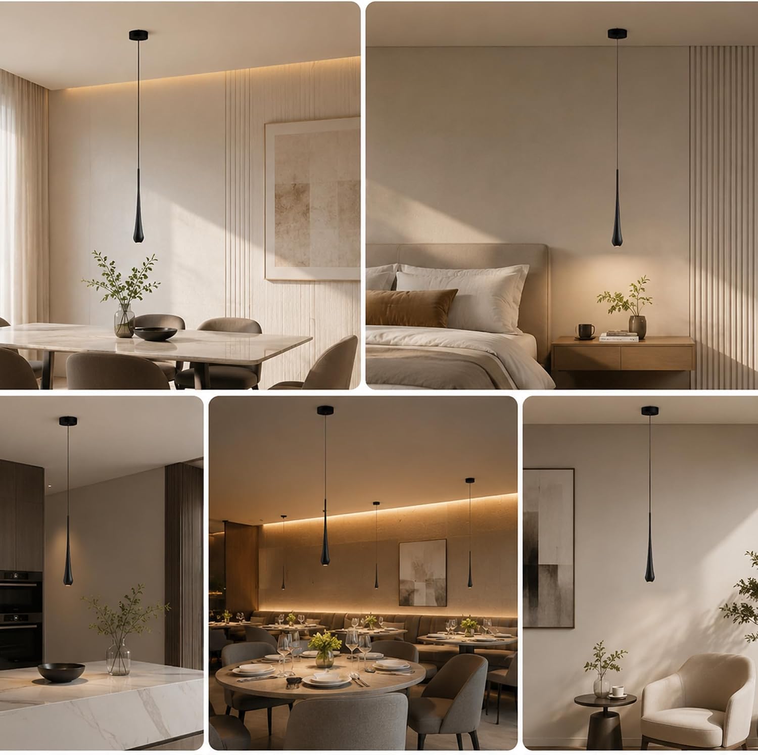 LEDMyplace LED Pendant Light Fixtures, 7W, Dimmable, 516 Lumens, 3000K Warm White, Matte Black Finish, ETL Listed, Decorative Hanging Pendant for Home, Bedroom, Living Room, Hallway, Farmhouse