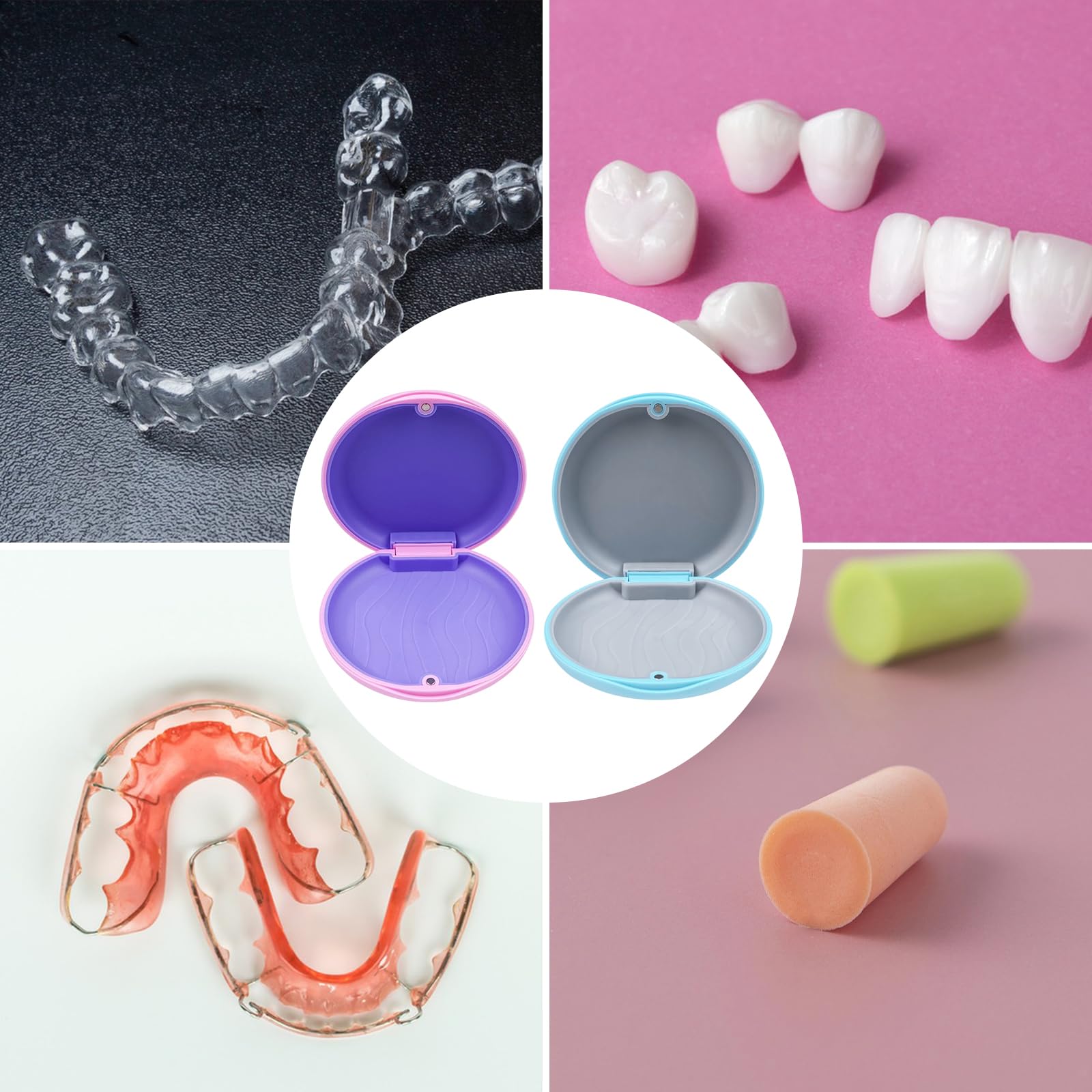 Avesteir 2 pezzi porta apparecchio denti, caso per dentiera, custodia bite dentale, contenitore per protesi dentarie, scatola ortodontica, Resistente e Facile da Pulire, per aligner (Rosa e blu)