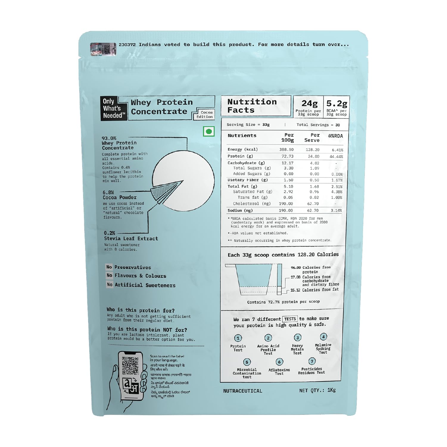 By Food Pharmer - Whey Protein Concentrate 1kg | 24g per scoop | Cocoa Edition | No added sugar | No added flavours | No added artificial sweetners | No added colours