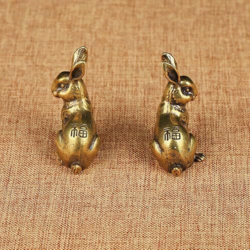 Miniatura 4 de TEAMWILL Estatuilla de conejo de latón pequeña, estatua de conejo, ornamento de casa, figuras de animales, 1 par