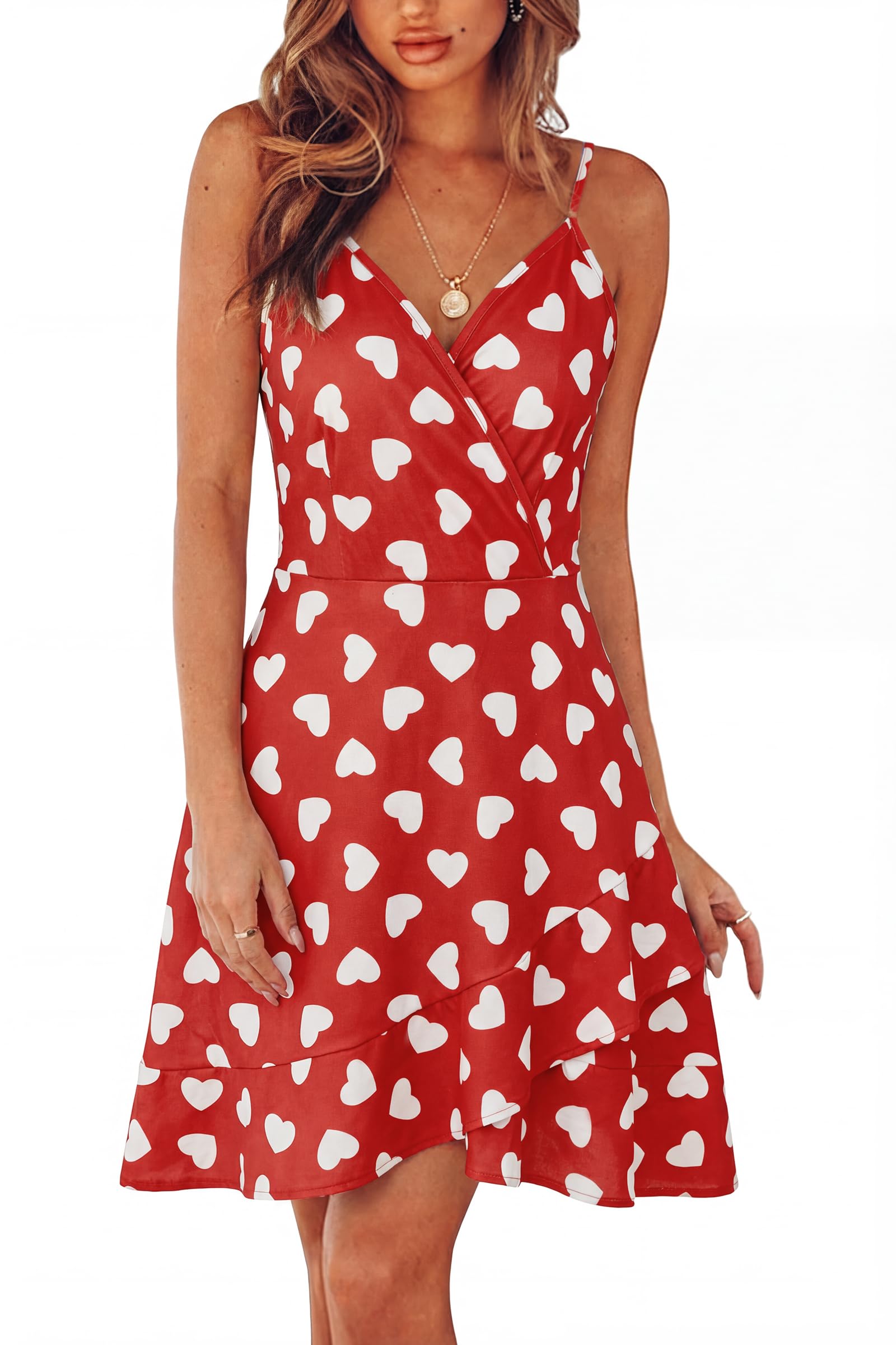 ULTRANICE Womens Summer Dresses Floral V Neck Ruffled Hem Spaghetti Spring Casual Beach Outfits Flowy Wrap Sun Dress