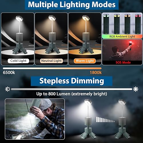 Miniatura 3 de Yoobao Linterna de camping recargable, 5 modos de luz, funciona con batería de 14000 mAh, luces telescópicas para exteriores, base magnética,