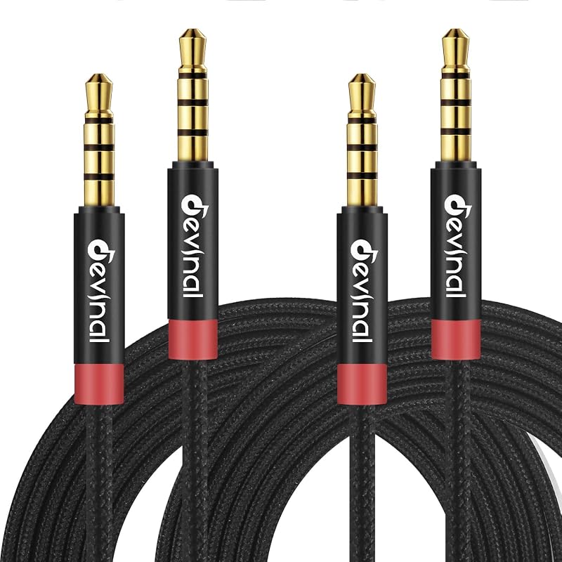Cable TRRS de 3,5 mm, cable auxiliar de 4 polos de 1/8 pulgadas, cable auxiliar mini-jack estéreo de nailon trenzado macho a macho de 3,3 pies/1 m (paquete de 2)