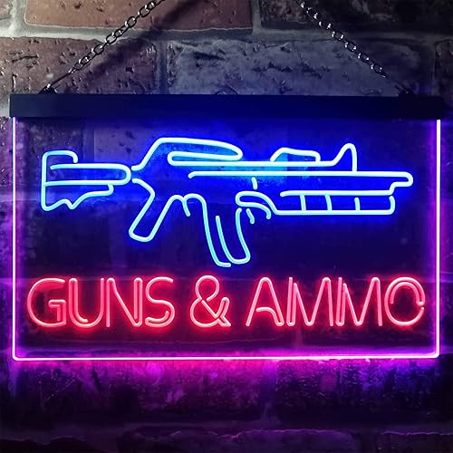 Miniatura 2 de Guns Ammo Shop - Letrero de neón LED de doble color, azul y rojo, 16 x 12 pulgadas, st6s43-i3294-br