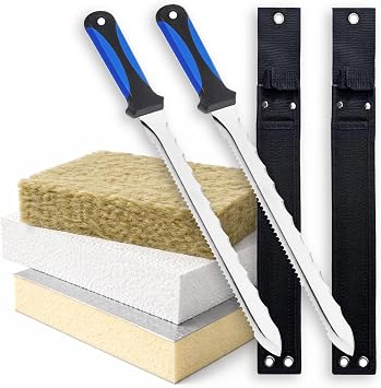 2 x Professional Insulation Saw, Stainless Steel Serrated Saw Foam Cutters for Loft Insulation, Rockwool, Polystyrene & PIR/XPS Foam Board   Ergonomic Two-Component Handle, Safety Sheath