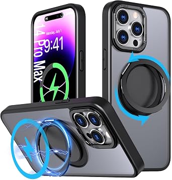 Magnetic Ring Case for iPhone 14 Pro Max,Compatible with MagSafe with 360 Ring Stand Shockproof Protection Cover Case for iPhone 14 Pro Max Black