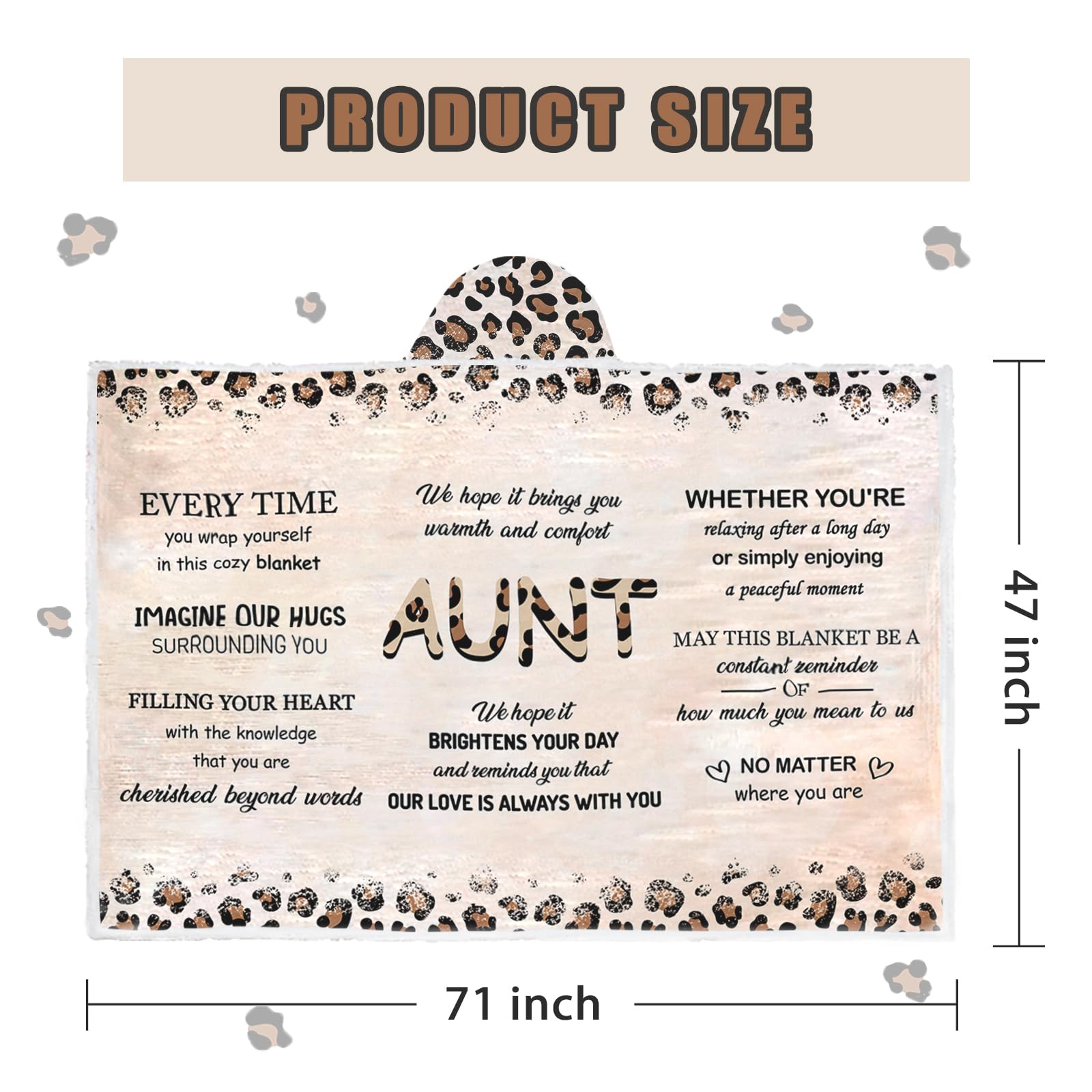 Aunt Gifts Wearable Blankets, Gifts for Aunt from Niece Nephew, Beloved Auntie Ever Gifts with Leopard Print Pattern and Heartfelt Blessings, Gifts for Women's Day (47 x 71'')