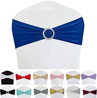 Spandex Chair Sashes Bands 50PCS Stretch Chair Ties Bows with Buckle Slider for Wedding Party Banquet Decoration (Royal Blue)…
