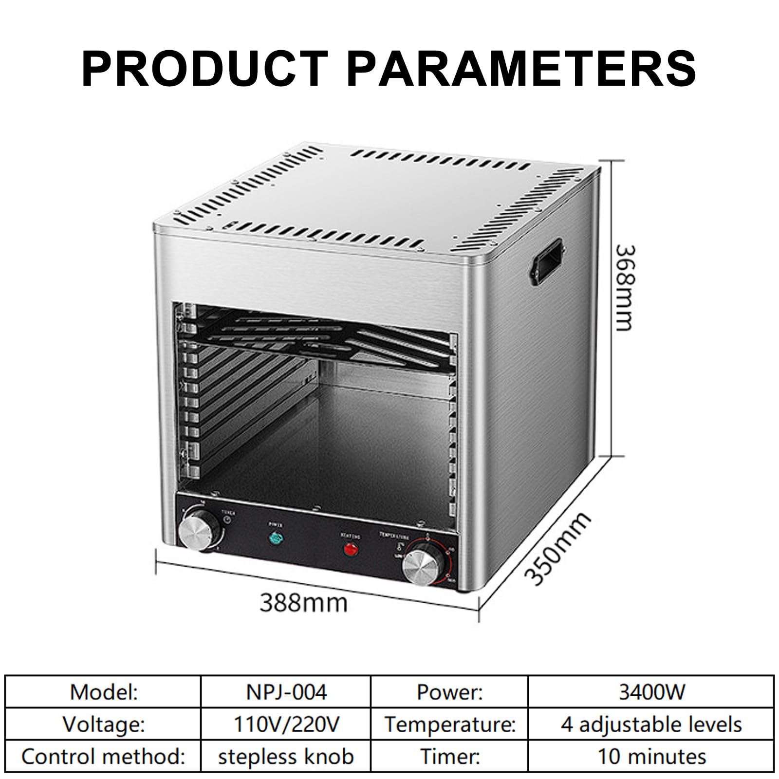 Forno Grill Multistrato Commerciale, Grill Elettrico per bistecche da 1700 W e 3400 W, Grill Elettrico per bistecche da Interno, Temperatura Regolabile, per Carne di Manzo, Verdure