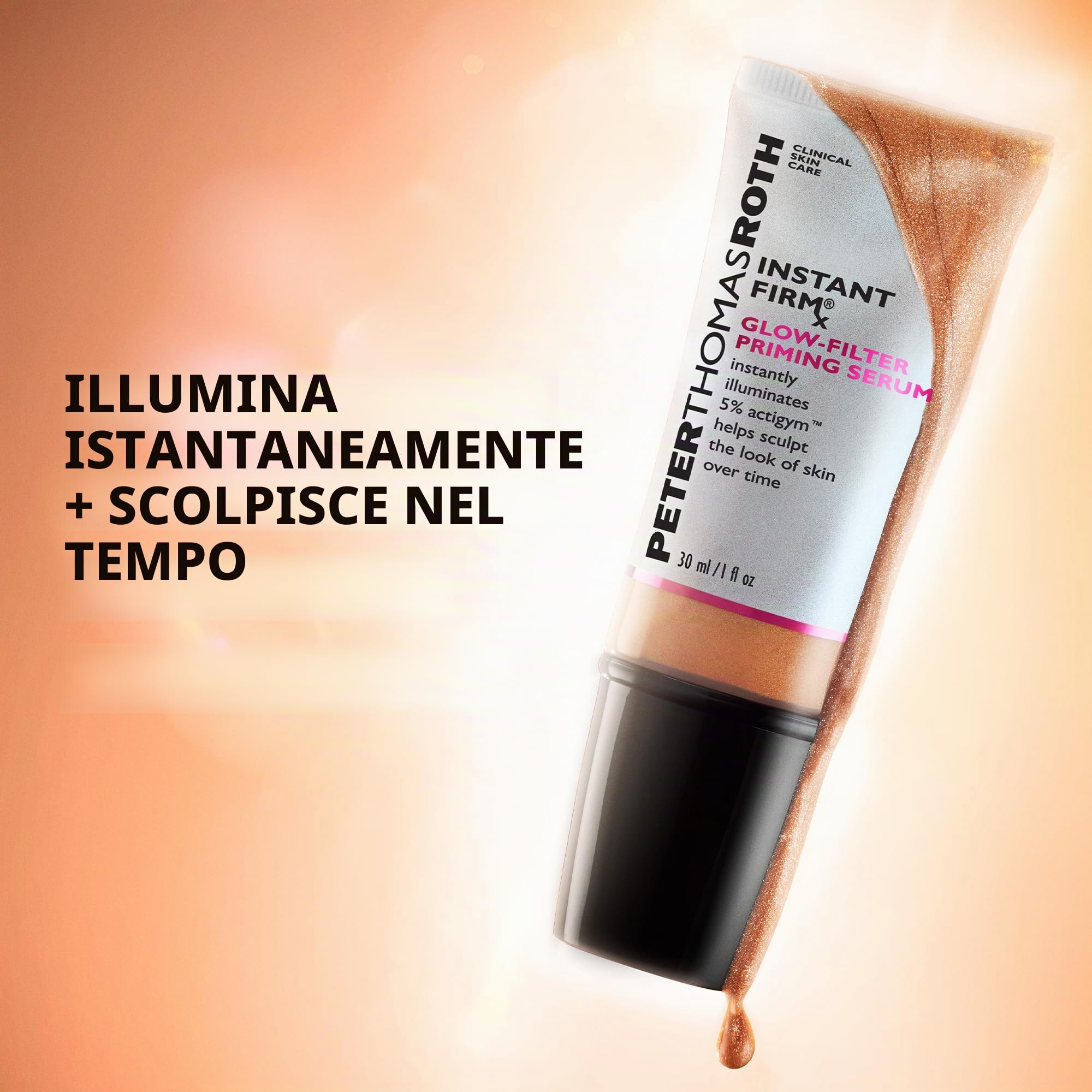 Peter Thomas Roth Instant FIRMx Glow-Filter Priming Serum - Siero primer illuminante con effetto lifting visibile, con tecnologia Actigym e polvere di diamante, 30 ml