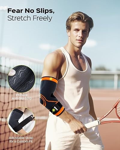 Miniatura 5 de Rakiie Codera de compresión para codo, 2 unidades, coderas para tendinitis y codo de tenista, codo para aliviar el dolor para hombres y mujeres,