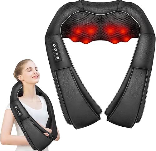 Masajeador de cuello con calor  Shiatsu masajeador de cuello y espalda para aliviar el dolor de tejido profundo, amasado 4D recargable, pierna de