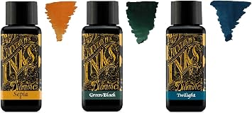 Diamine - 30ml Fountain Pen Ink - 3 Pack - Sepia, Green Black, Twilight