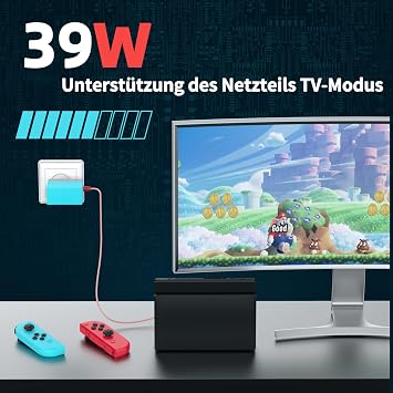 39W Power Supply 15V 2.6A Fast Charging Charger for Switch/Switch Lite/Switch Dock/Switch OLED/Switch Pro Controller Supports TV Mode Charging Cable USB C/Type C