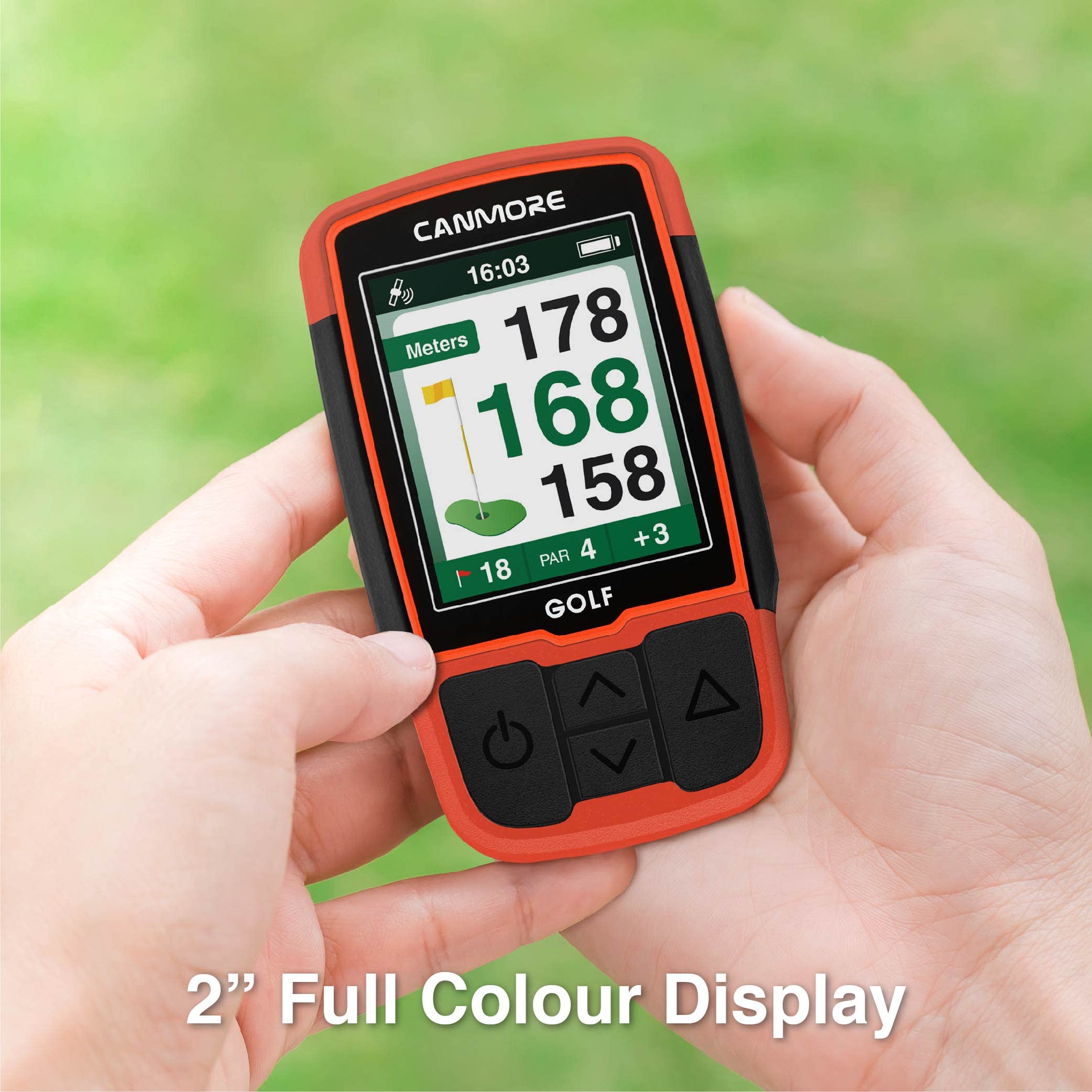 CANMORE HG200 GPS da golf portatile e borsa - Display a colori con oltre 41.000 dati essenziali sui campi da golf e foglio dei punteggi - Resistente all'acqua - Arancione