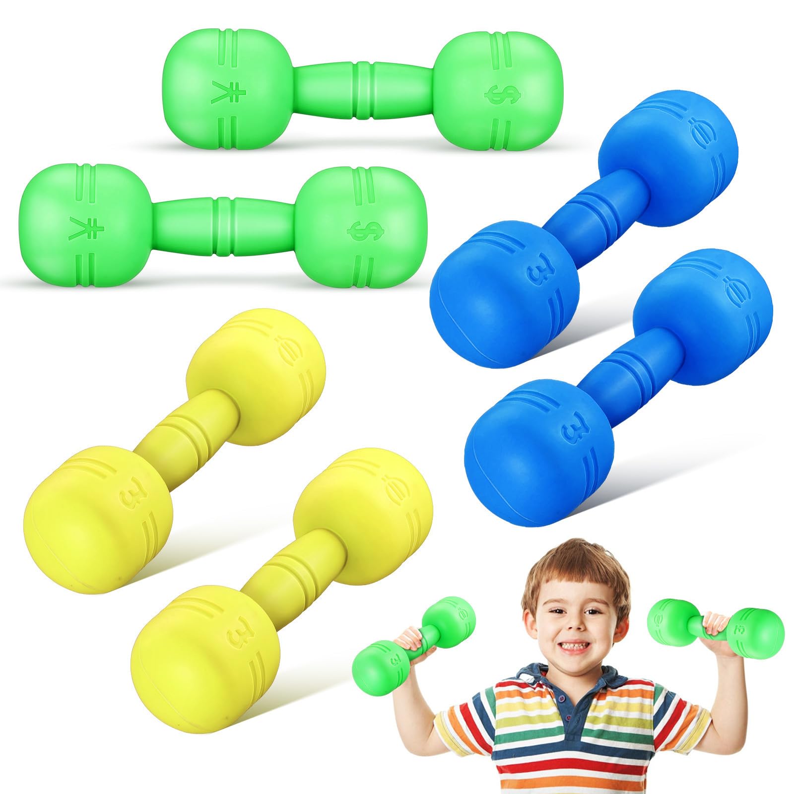 SUPVOX 3 Pairs Kids Dumbbells with Sound, Pvc Plastic Weights for Toddlers 4-8, Fitness Toy for Home & School Exercise