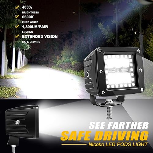 Miniatura 6 de Nicoko Luces LED blancas de 3 pulgadas y 18 W, luz de trabajo LED blanca con 200 millones de anillos de halo de persecución RGB, multicolor,