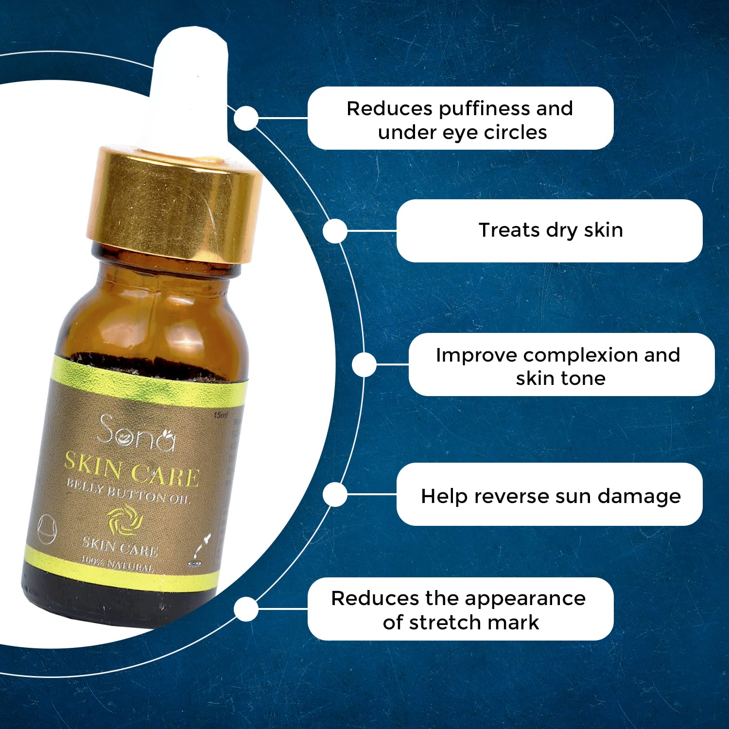 Sona Healthcare Belly Button Oil for Sensational & Glowing Skin | Blend of Almond Oil Olive Oil Lemon Oil Coconut Oil For Brightening and Rejuvenating Skin Suitable For Unisex - 15ml