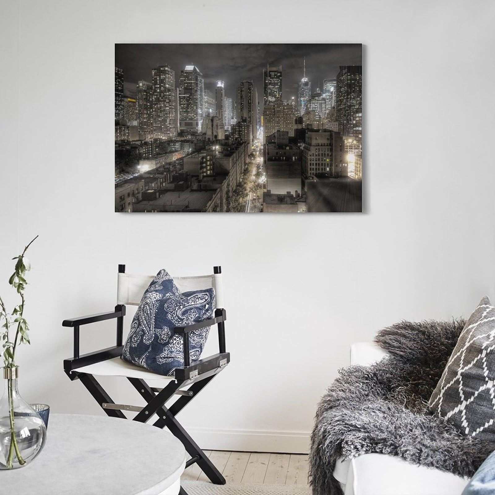 LNSIZH Immagine documentaria di edifici di New York City di notte, quadro decorativo da parete su tela poster e decorazione moderna per la camera da letto (50 x 75 cm)
