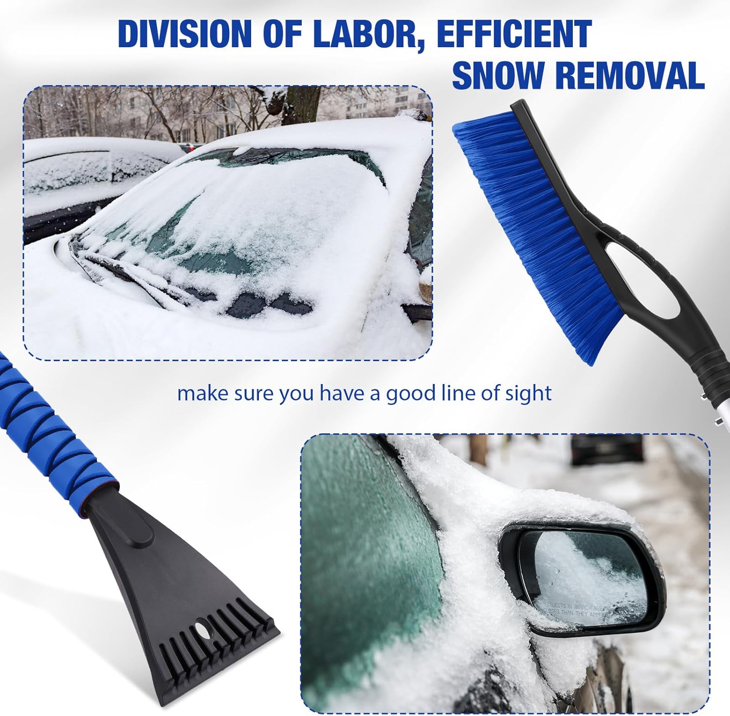 Gisafai 10 Pack 27" Snow Brush and Detachable Ice Scraper Snow Removal Car Brush with Comfortable Foam Grip for Car SUV Truck Windshield Window (Blue)