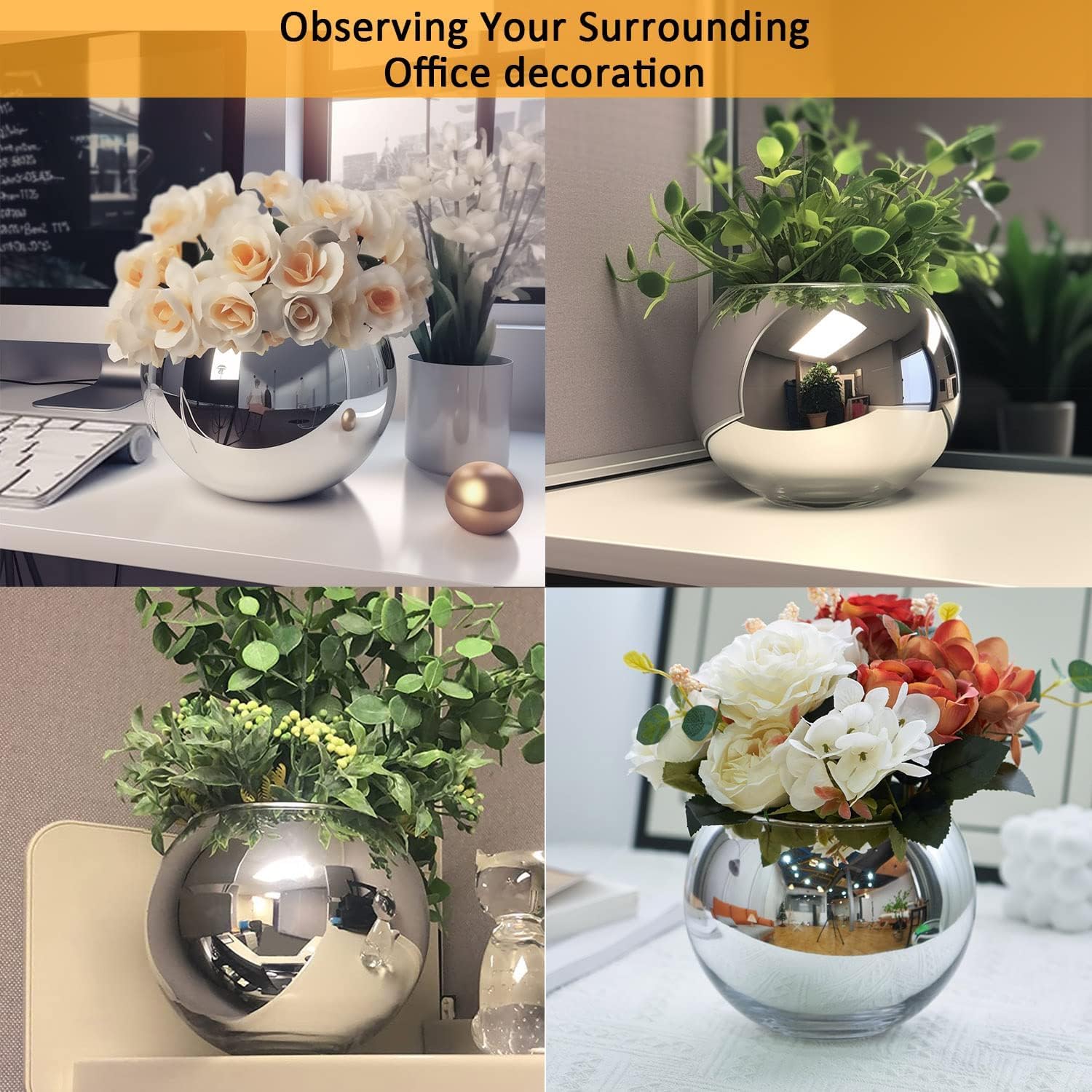 SNDEC Office Desk Accessories, 4.2'' Cubicle Mirror to See Behind You, Corner Monitor Mirror for Desk, Silver Aesthetic Cubicle Decor for Work, Cubicle Privacy Must Haves