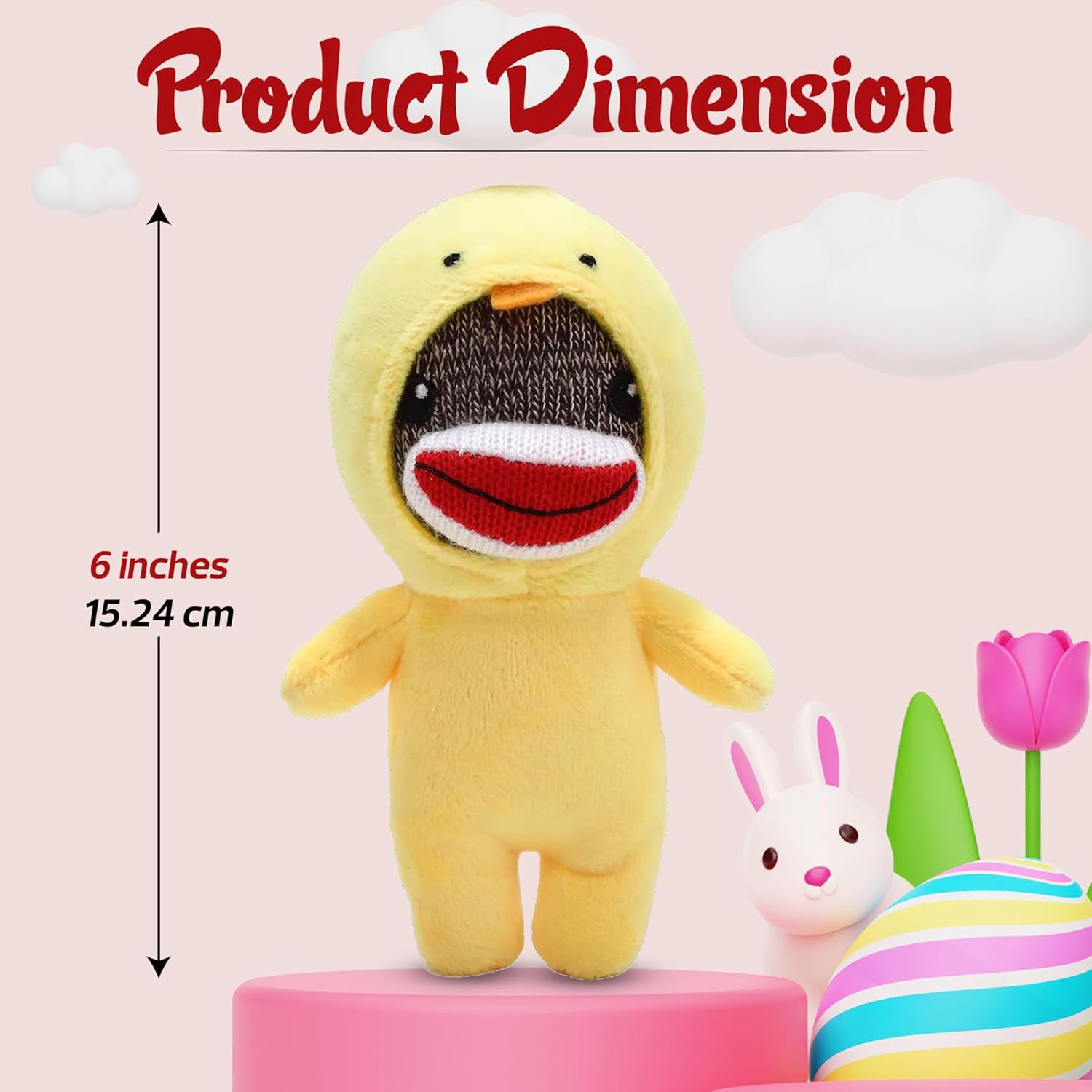 Adorable 6 inch Easter Sock Monkey Plush Toy Chick Costume – Soft Stuffed Animal for Kids & Collectors for Birthdays, Holidays, Springs (Wanna be Chick)