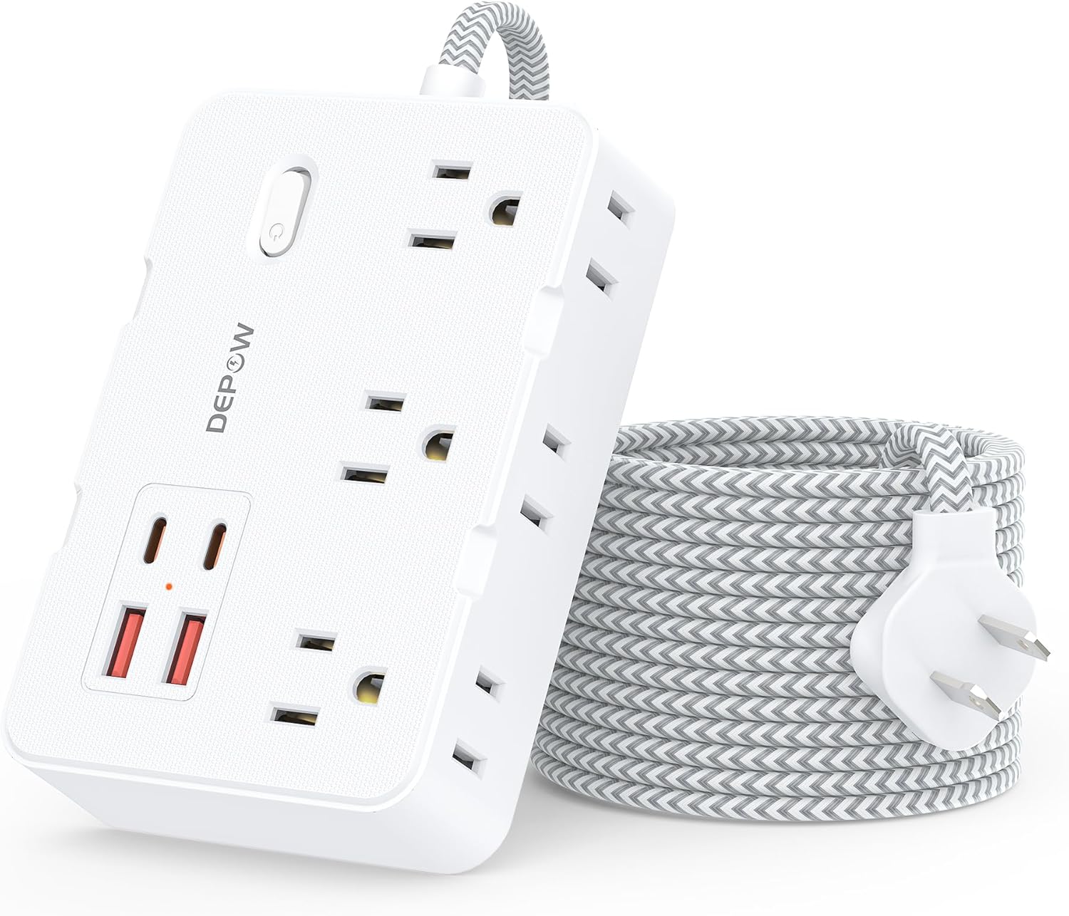 DEPOW 2 Prong to 3 Prong Adapter Power Strip, 10 FT Extension Cord with 6 Outlets & 4 USB Ports (2 USB-C), 1050J Two Prong Surge Protector, Wall Mount - Ideal for Old Houses