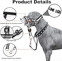 Vista 3 de Collar de cabeza reflectante, sin tirones, ajustable, para cabeza de perro, correa de bozal antitirones, correa para la nariz para perro, fácil
