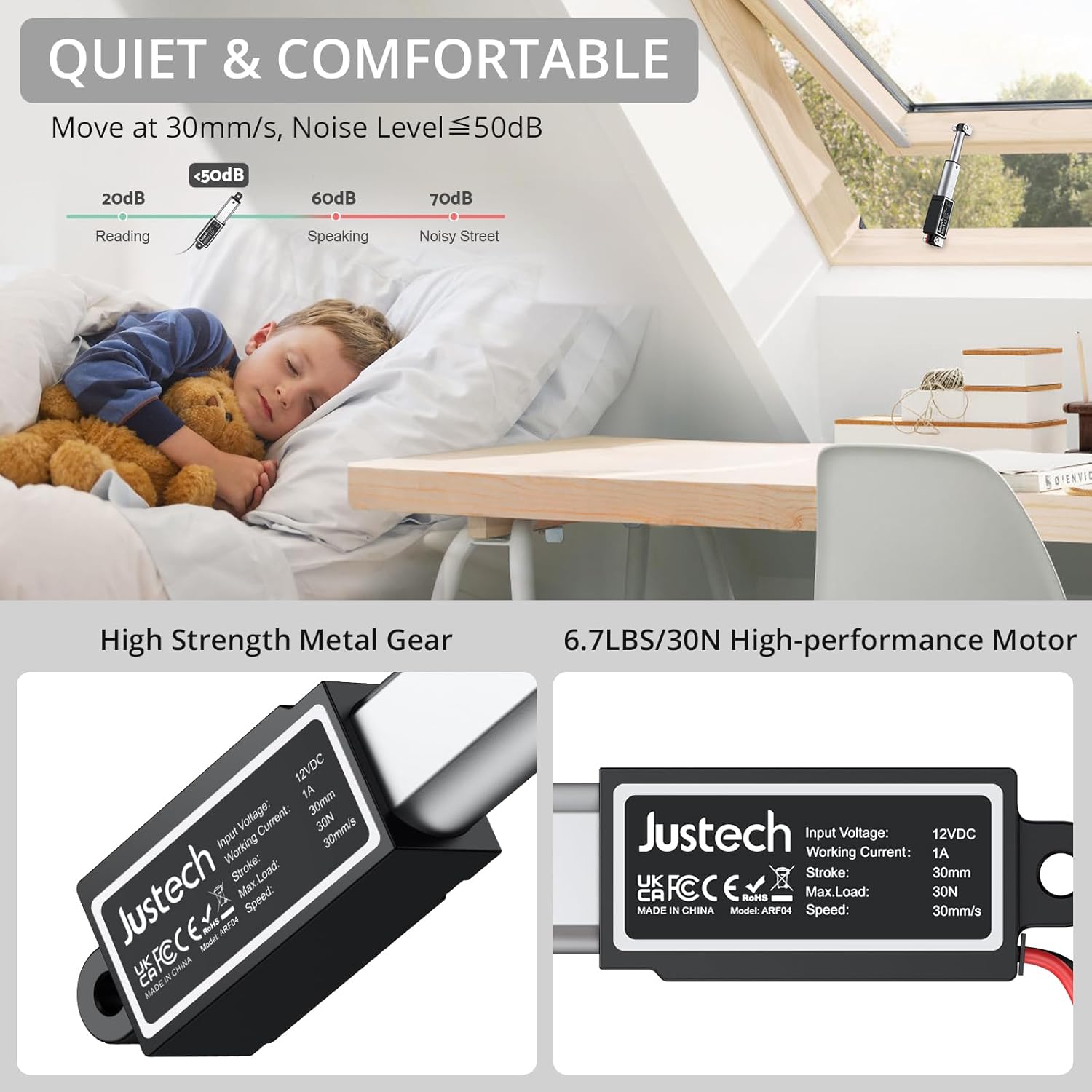 Justech 12V Mini Linear Actuator, 6.7LBS/30N-1.2 inch/30mm Micro Linear Motion Actuator with IP54 Waterproof & Mounting Brackets for Electric Door Window Bed RV Industrial Vessels Solar Tracker