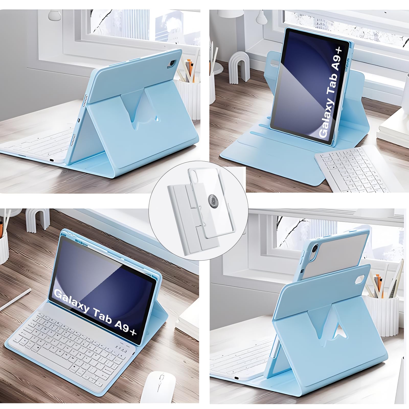 Coque Clavier Pour Samsung Galaxy Tab A9+ Plus 11 pouces: Clavier magnétique détachable rétroéclairé 7 couleurs pour Galaxy Tab A9 Plus 2023 - Claviers Azerty Français Sans Fil Avec Support De Stylet