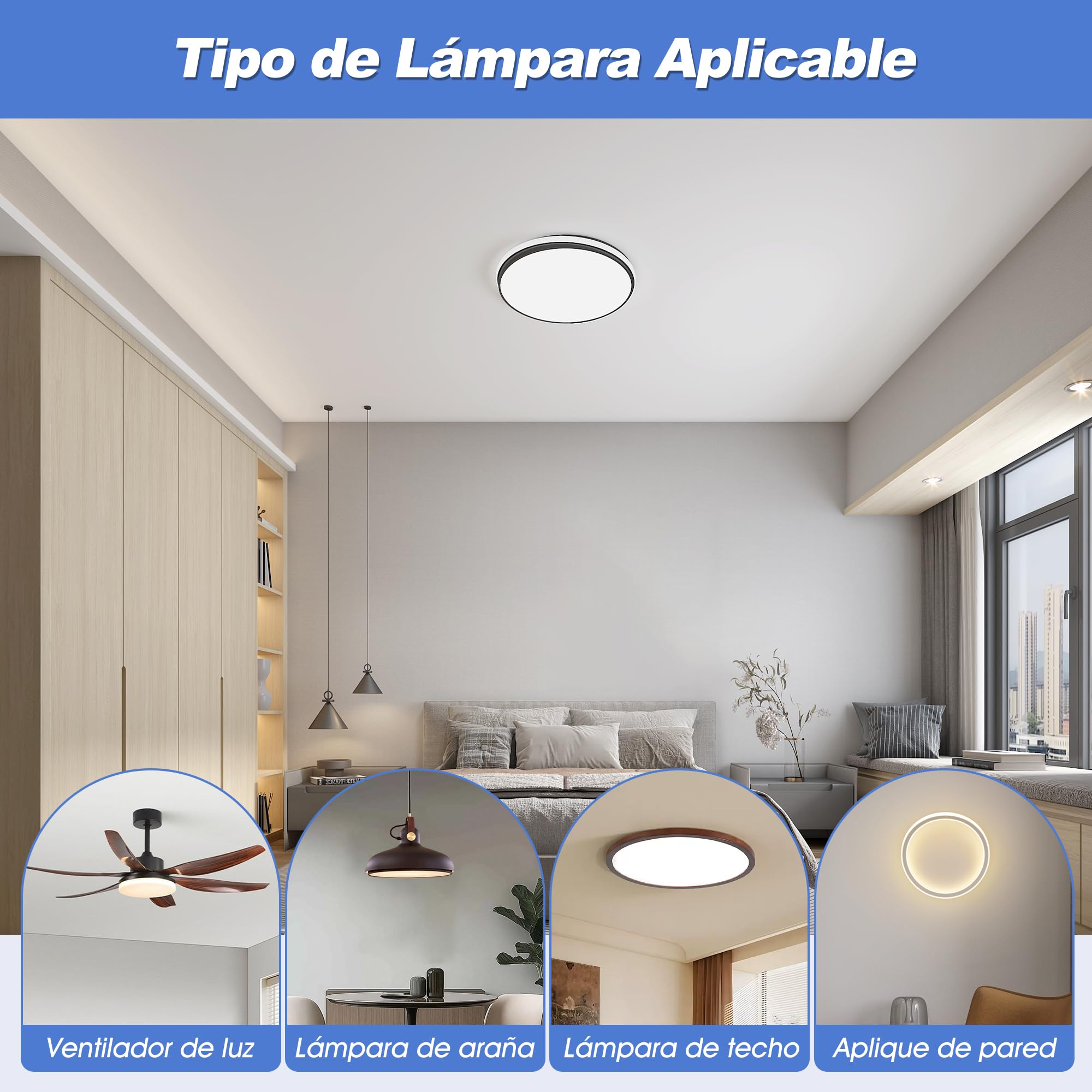 Kit de Luz del Ventilador de Techo LED de 6.3 Pulgadas Magnética de 24W Dimmable 3CCT 3000K 4000K 6000K Techo Ventilador Panel de Reemplazo de Luz (230V)