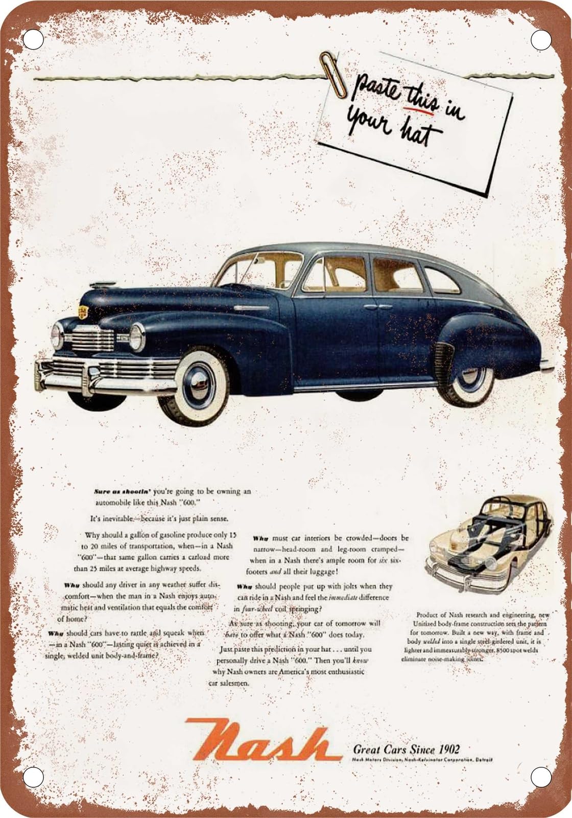 Miaomansenstore Metal Sign - 1948 Nash Vintage Ad 05 - Old Retro Rusty Look Home Decor