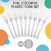 Vista 3 de Exquisite Tenedores de plástico blanco, 50 piezas, tenedores blancos, utensilios desechables, juego de cubiertos de plástico resistente