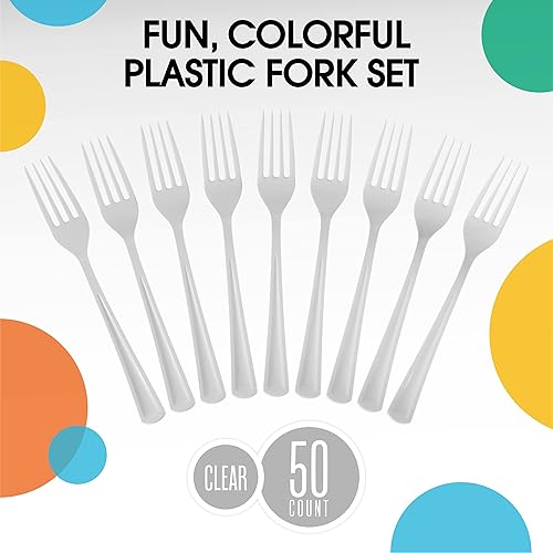 Miniatura 3 de Tenedores de plástico blanco, 50 piezas, tenedores blancos, utensilios desechables, juego de cubiertos de plástico resistente, juegos de cubiertos
