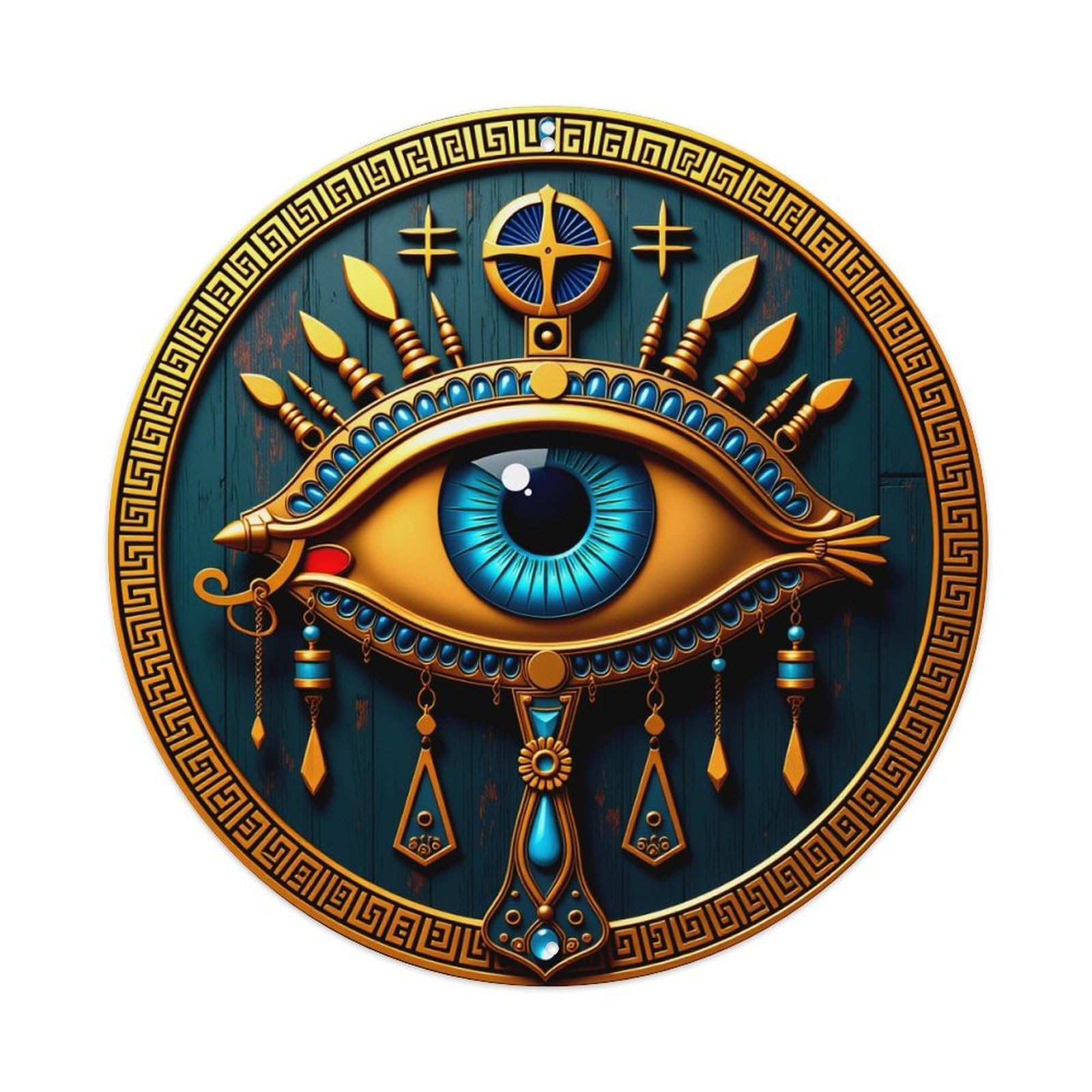 Eye Symbol Ornate Design Pattern Round Tin Sign Retro Metal Sign for Cafe Bar Pub Home Game Room Gym Club Wall Decoration Vintage Metal Poster 8x8 Inch