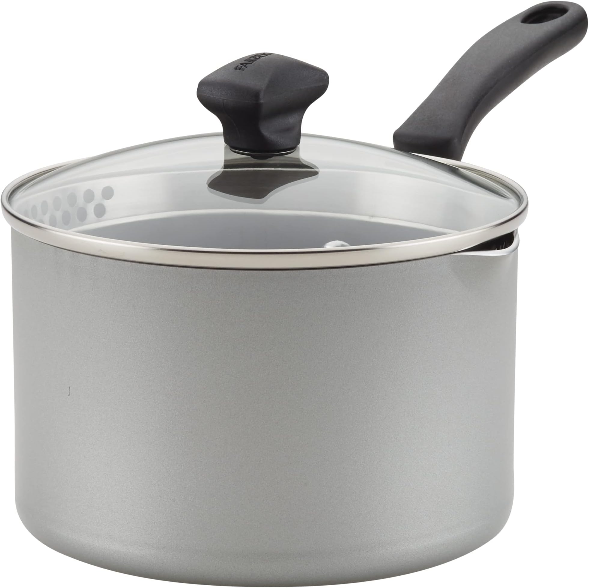 Cookstart DiamondMax Nonstick Straining Saucepan, Dishwasher Safe, 3 Quart, Silver