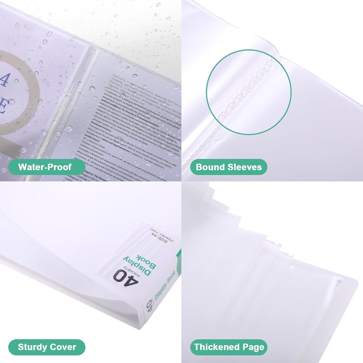 Phyxin 40-Pocket Portfolio Binder Organizer, Binder Sheet Protectors 8.5" x 11", Displaying 80 Page Plastic Folders for Documents, Document Organizer for Concert, Artwork, School & Office Use, White image 2