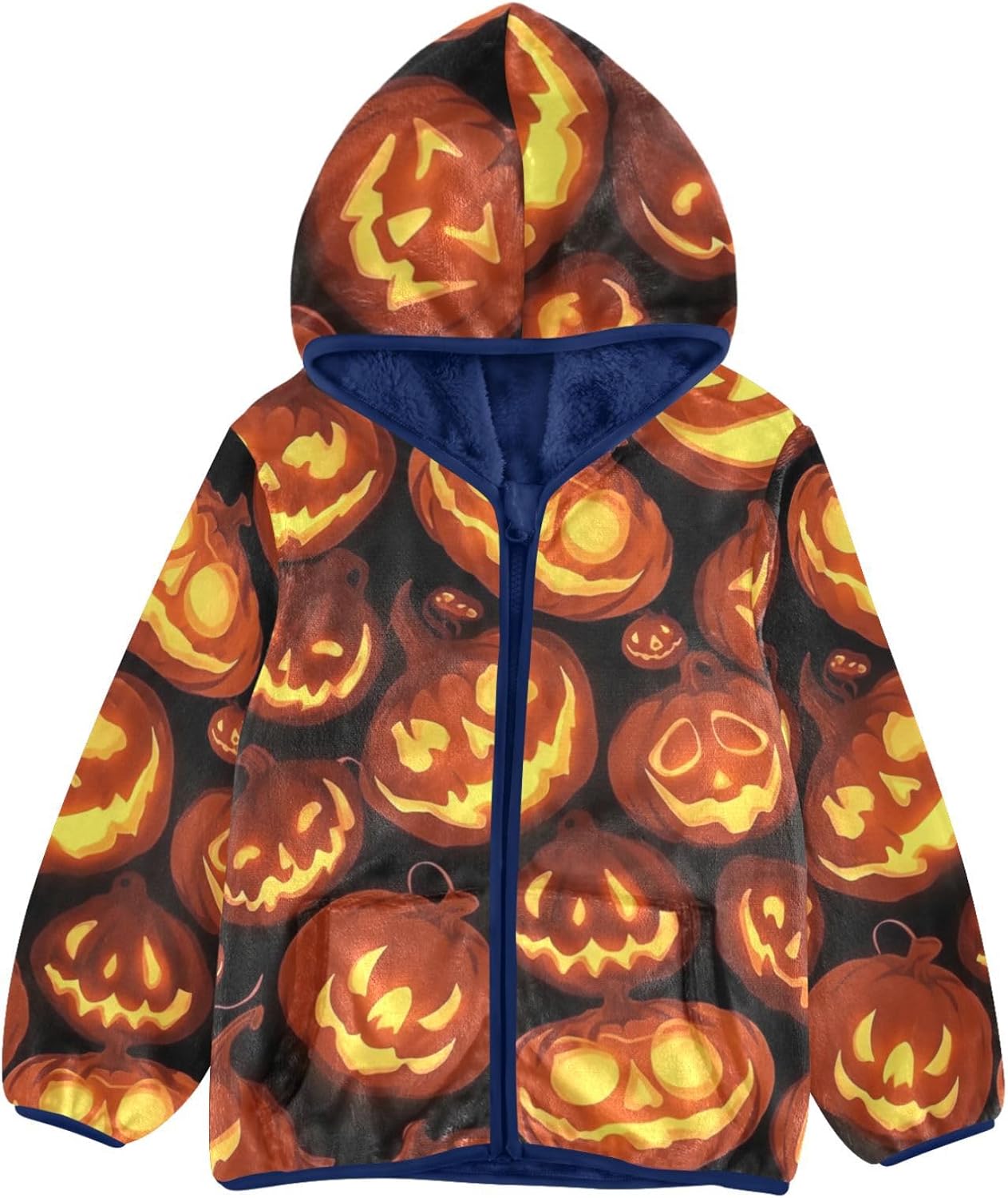 Glowing Pumpkin Toddler Fleece Jacket with Hood Outerwear Jackets