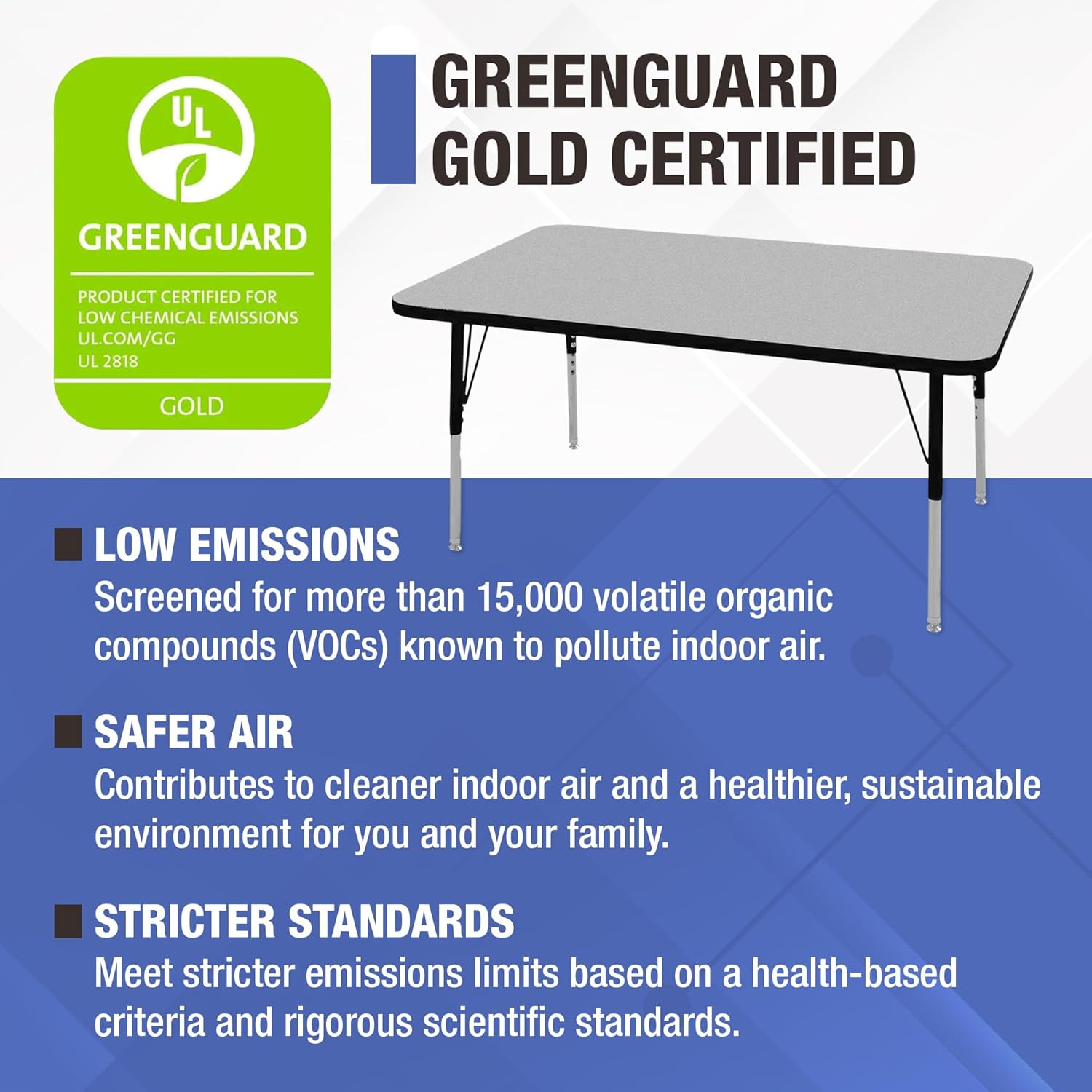 Norwood Commercial Furniture 36-Inch Adjustable Height Classroom Activity Table for Kids & Adults, Rectangular Activity Table for School and Home, Blue