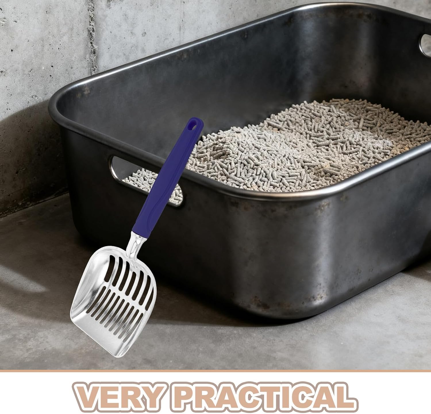 Cat Litter Scoop Mesh Sifting Shovel Large Blue Sturdy Metal Cleaner for Litter Box Pet Waste Removal 35x13.5x5cm