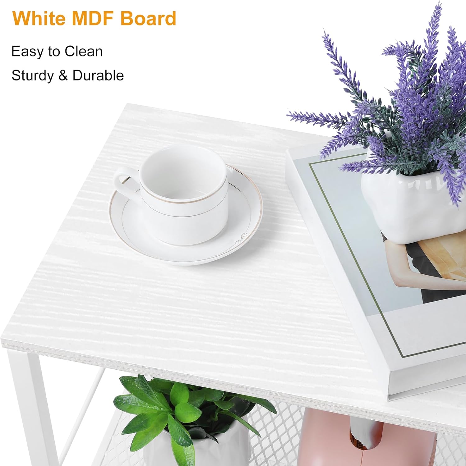 ETELI Side Table 3 Tier End Table Small with Wheels Rolling End Side Table with Storage Shelves White Night Stand for Kitchen Bedroom Bathroom Office Living Room