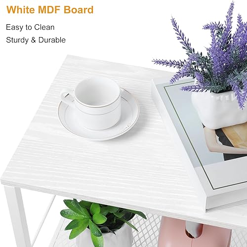 Miniatura 6 de ETELI Mesa auxiliar de 3 niveles, pequeña con ruedas, mesa auxiliar con estantes de almacenamiento, mesita de noche blanca para cocina, dormitorio,